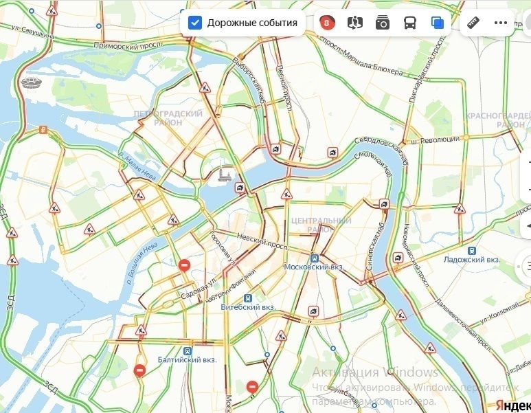 Карта спб и ленинградской области пробки