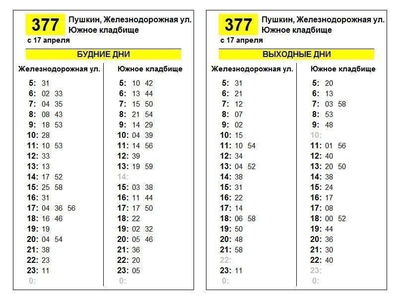 Автобус 377 - Расписание и маршрут