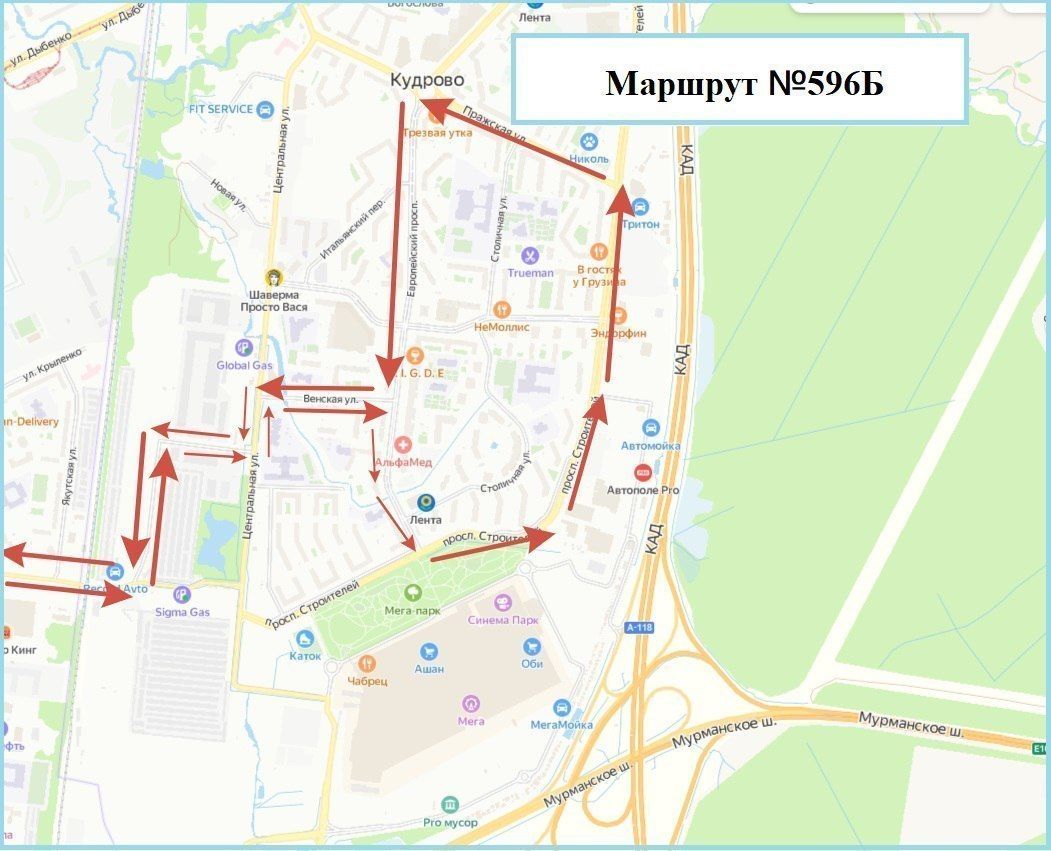 В Кудрово изменилась схема движения автобусов №596Б и 491