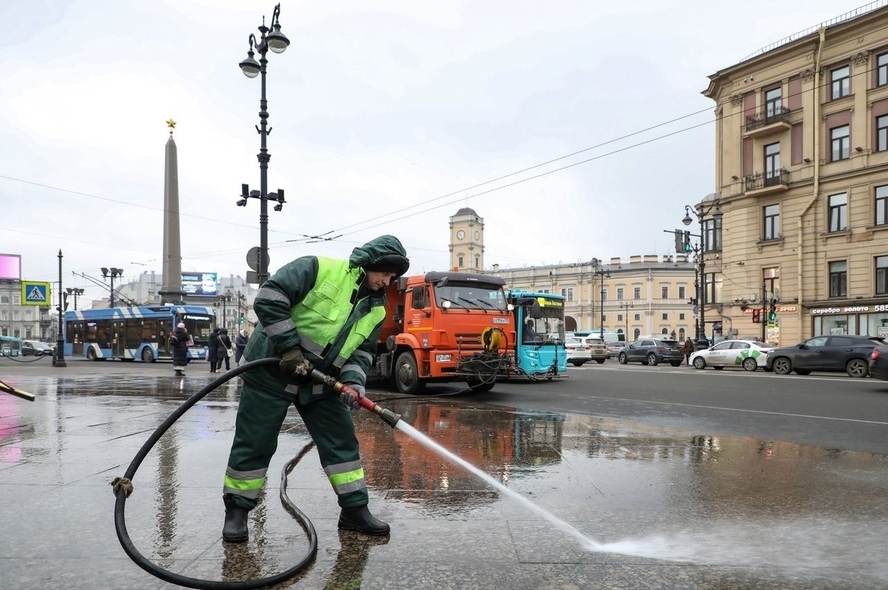 Улицы Петербурга впервые с начала года начали мыть шампунем